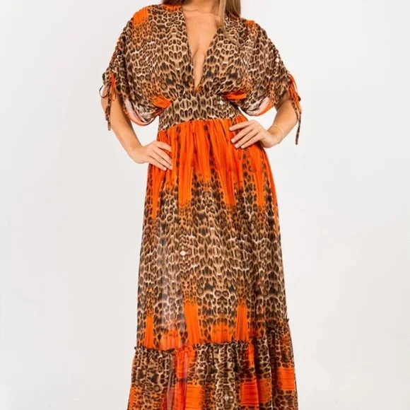 open lace back dress Pitusa Bata Cheetah Dress in Blood Orange - Supernomad - Supernomad
